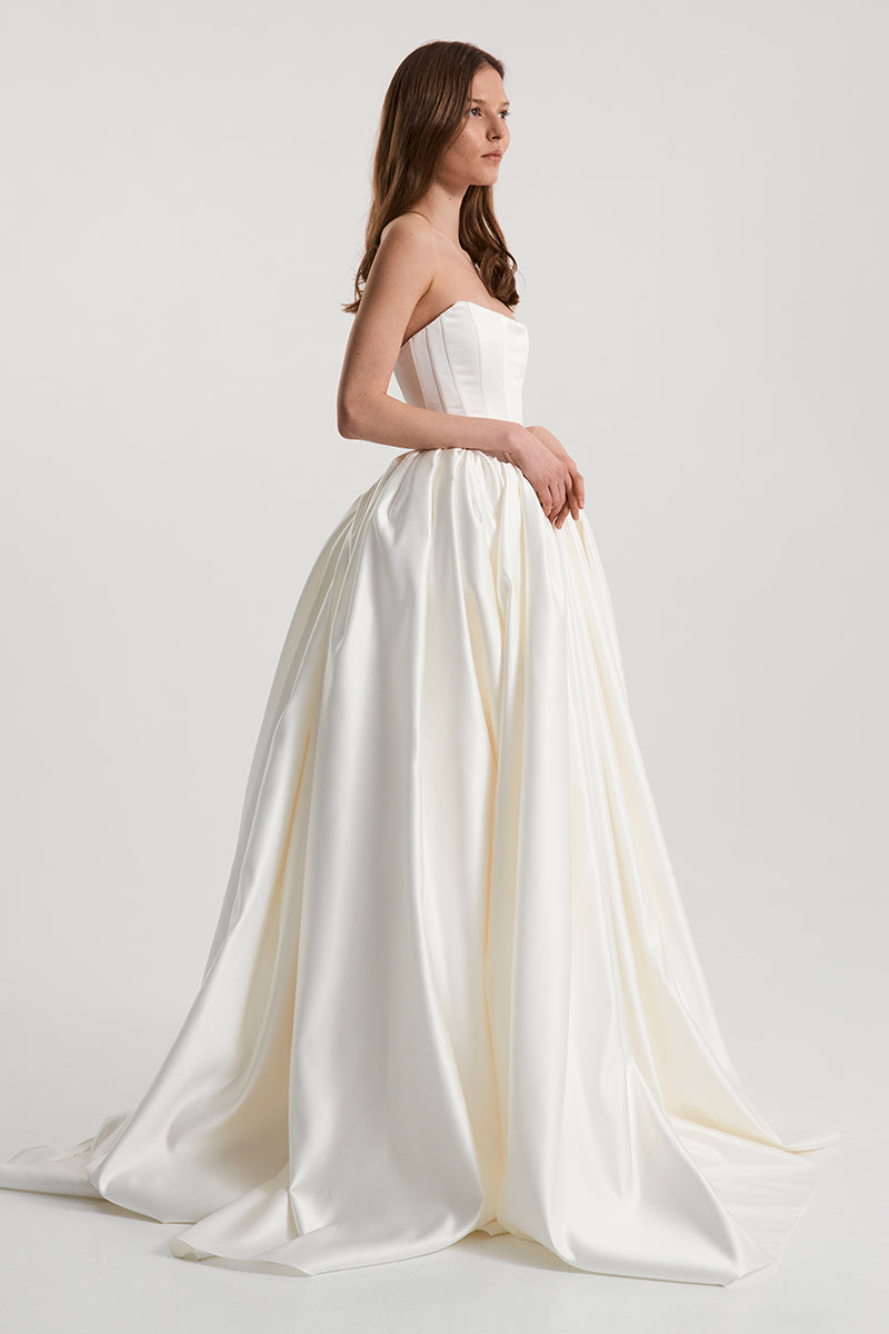 ETERNA DRESS SATIN IN OFF-WHITE - CULT MIA