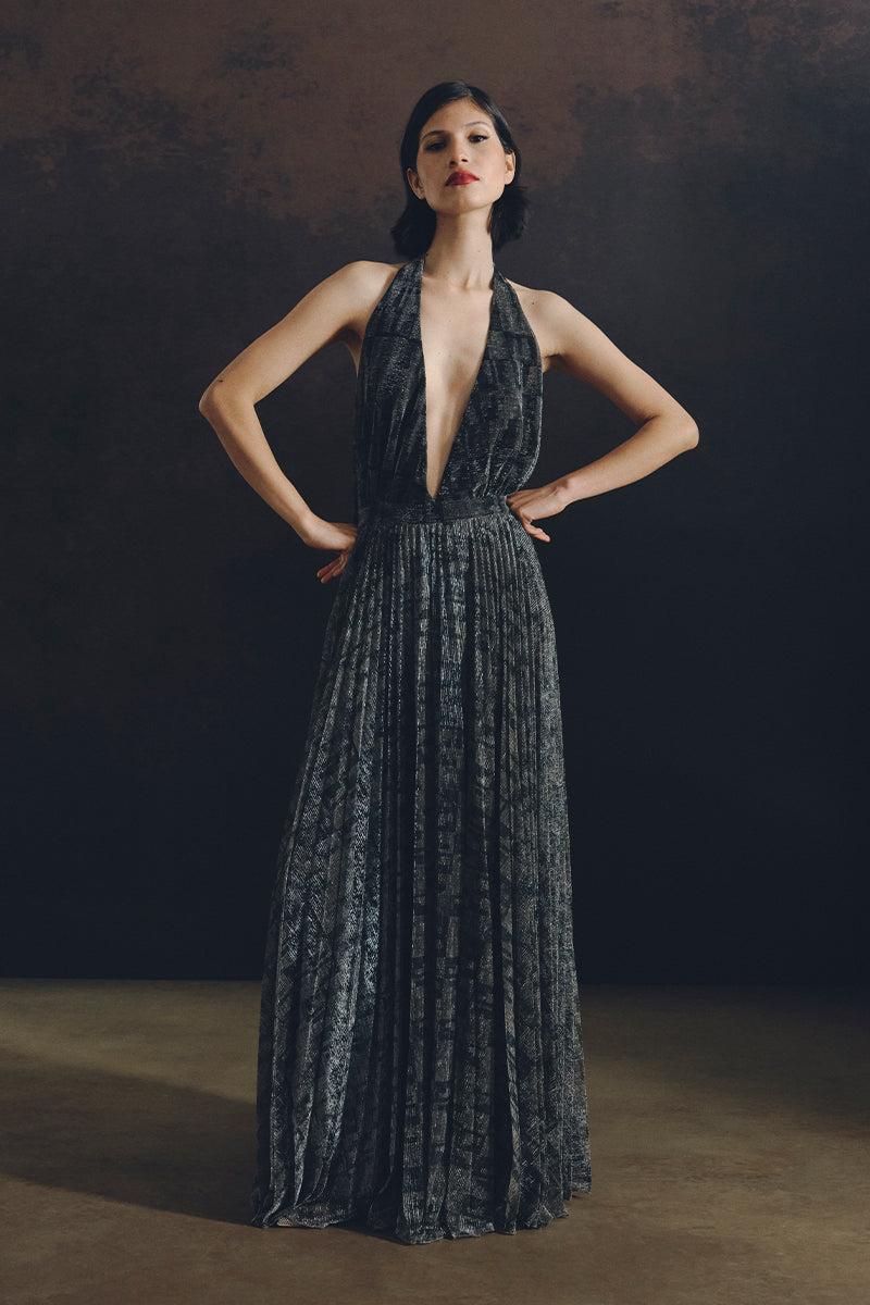 WATERFALL DRESS IN METALLIC GOLD - CULT MIA