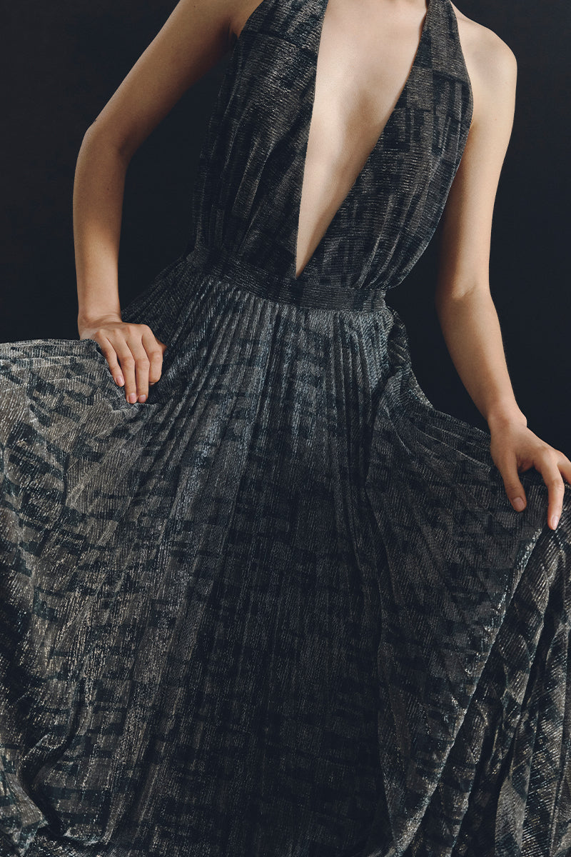WATERFALL DRESS IN METALLIC GOLD - CULT MIA