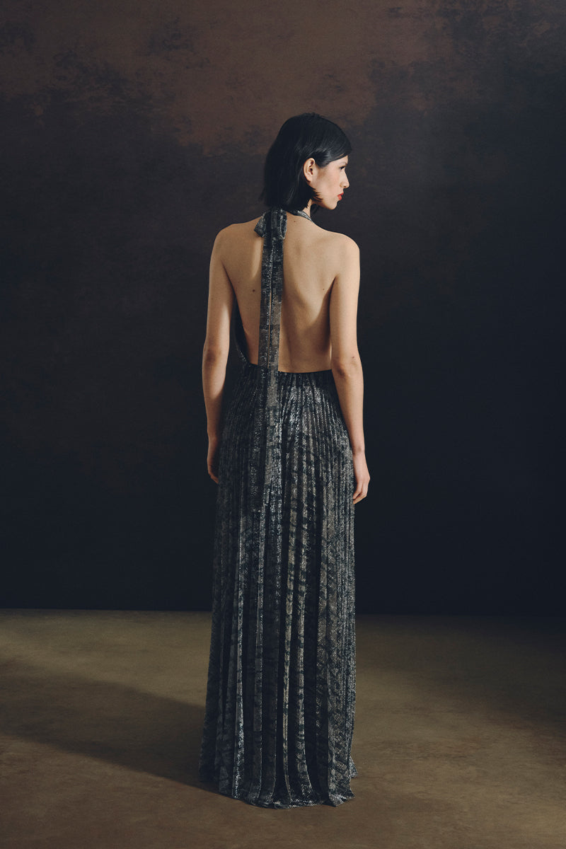 WATERFALL DRESS IN METALLIC GOLD - CULT MIA