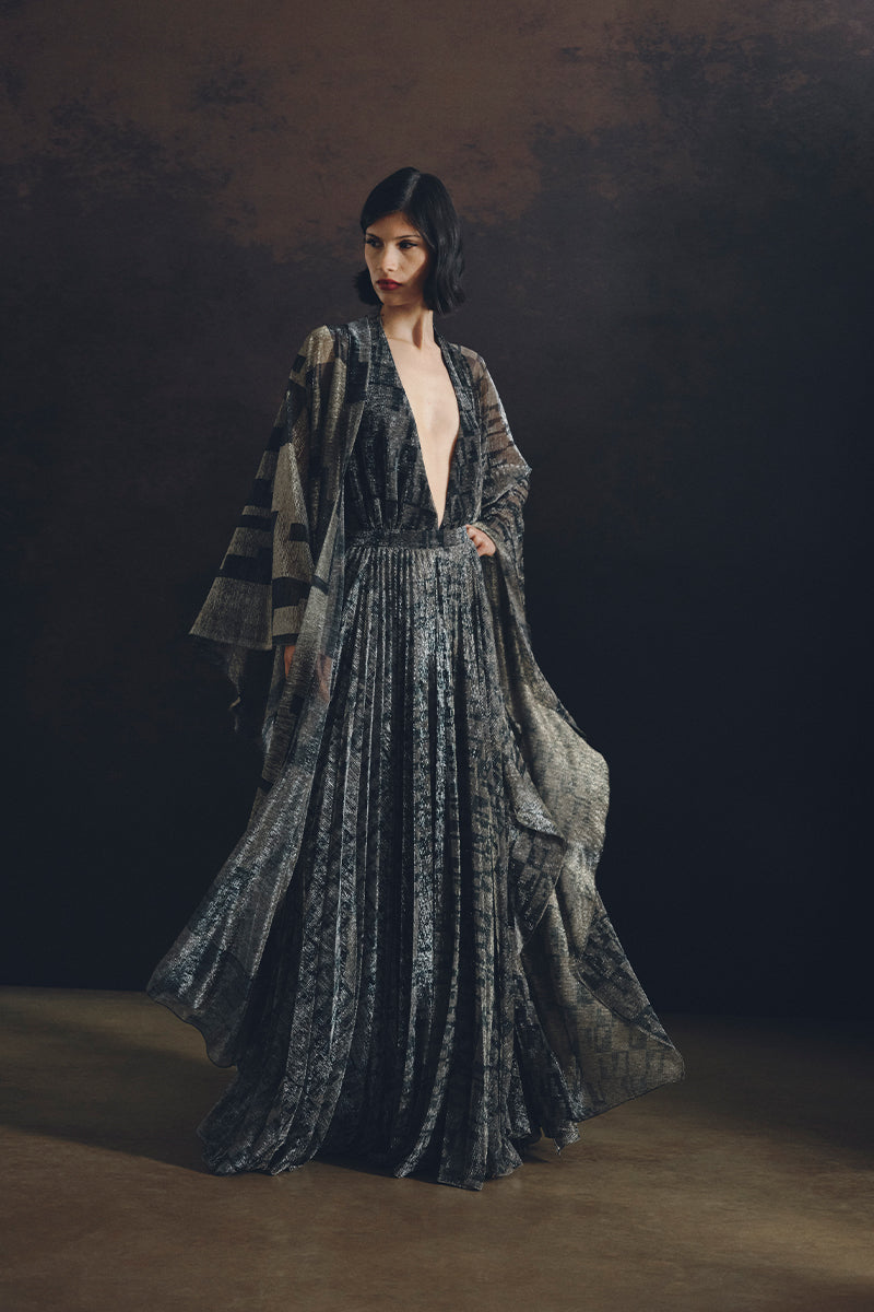 WATERFALL DRESS IN METALLIC GOLD - CULT MIA