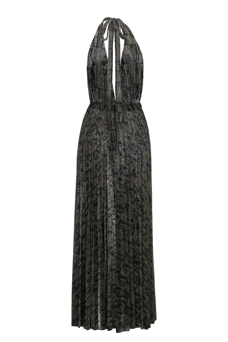 WATERFALL DRESS IN METALLIC GOLD - CULT MIA