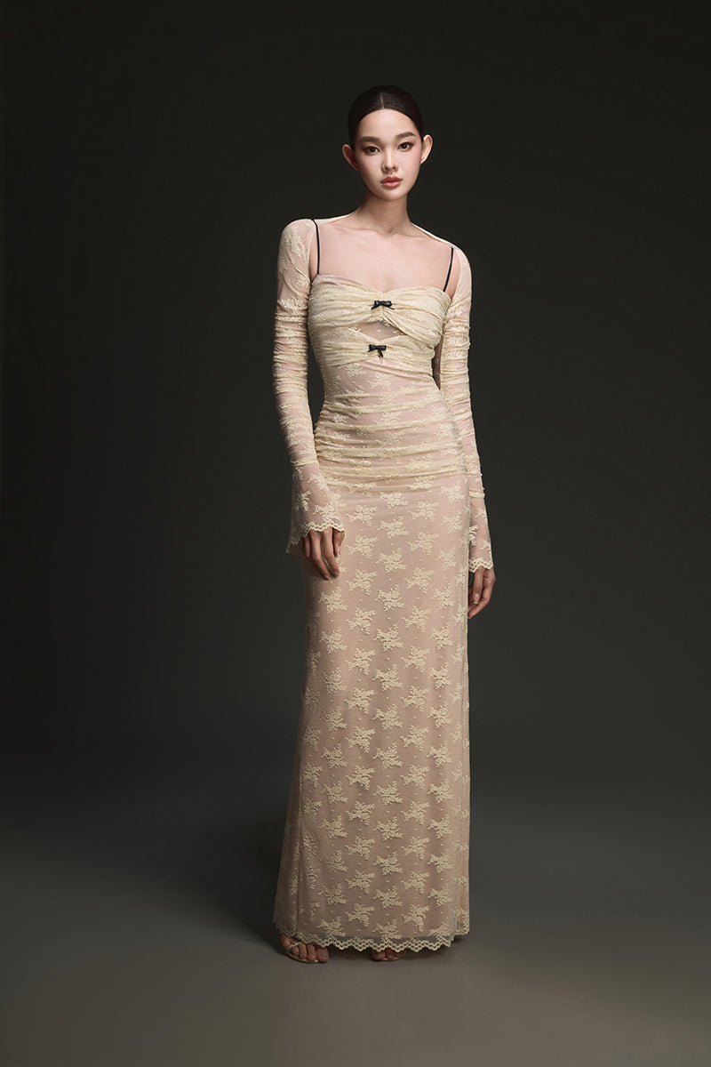 WHITE BOW CUT OUT LACES MAXI DRESS - CULT MIA