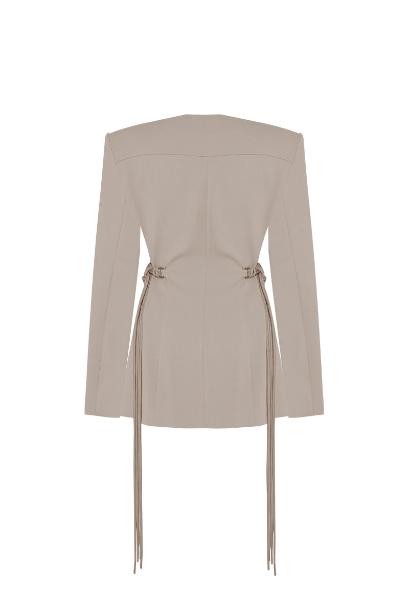V NECK OVERSIZED JACKET IN BEIGE - CULT MIA