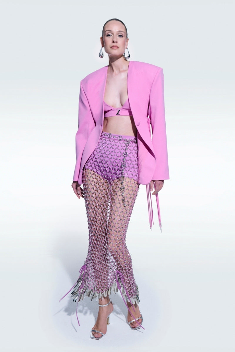 V NECK OVERSIZED JACKET IN PINK - CULT MIA