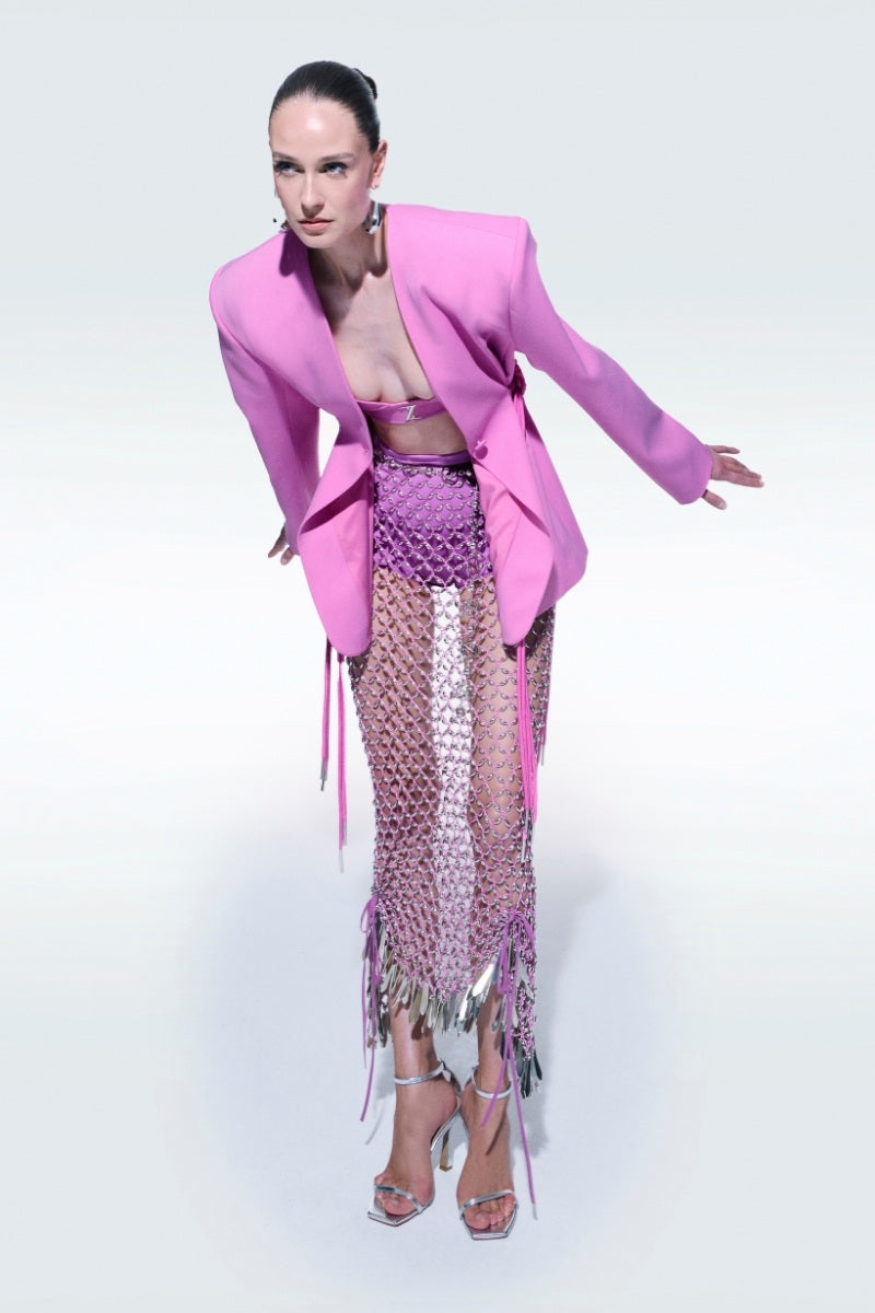 V NECK OVERSIZED JACKET IN PINK - CULT MIA
