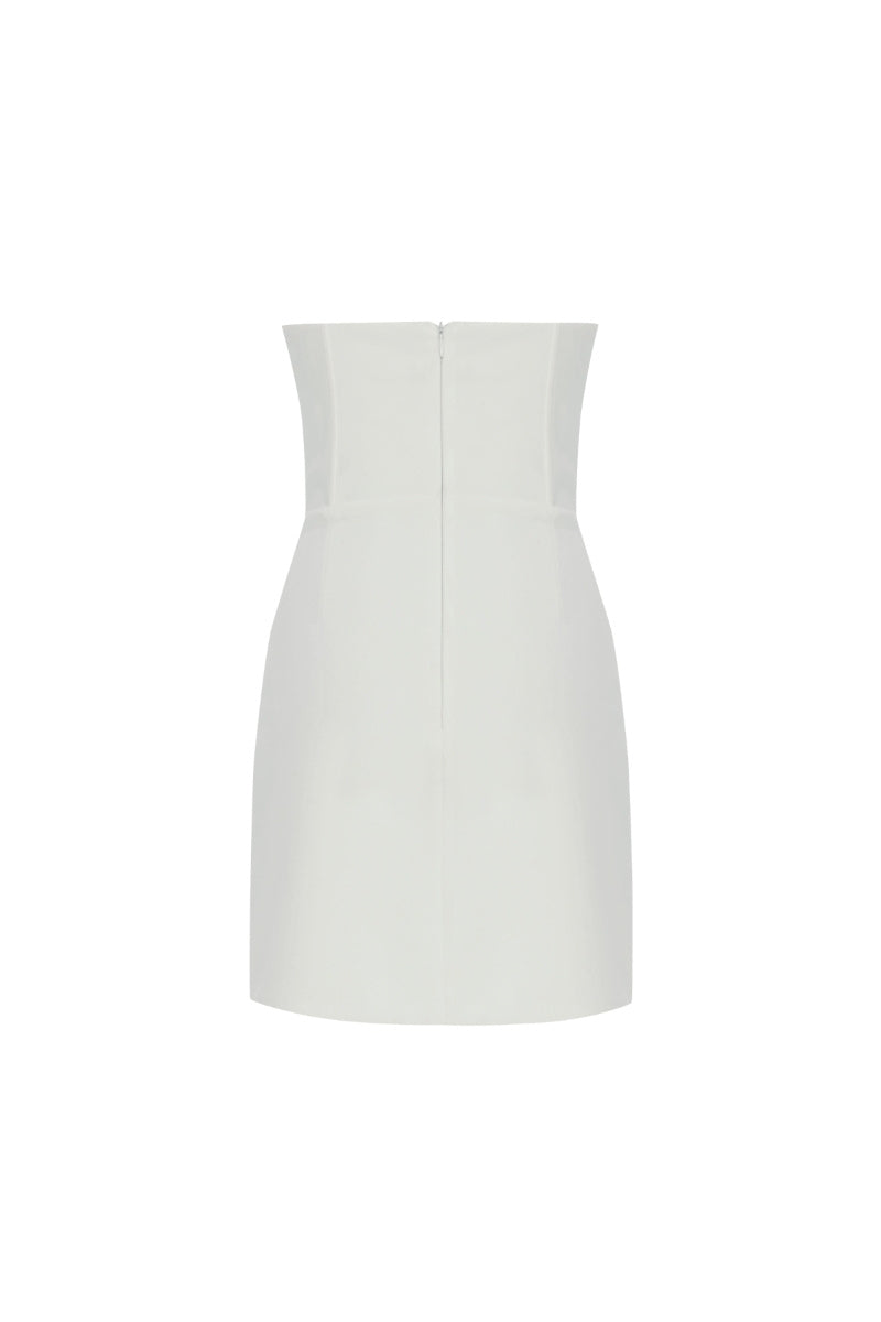 CORSET DETAILED STRAPLESS MINI DRESS IN OFF-WHITE - CULT MIA