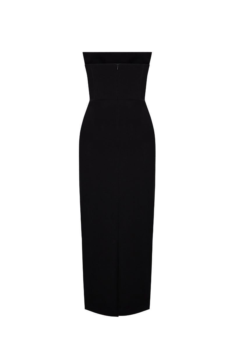 CORSET DETAILED STRAPLESS MIDI DRESS IN BLACK - CULT MIA
