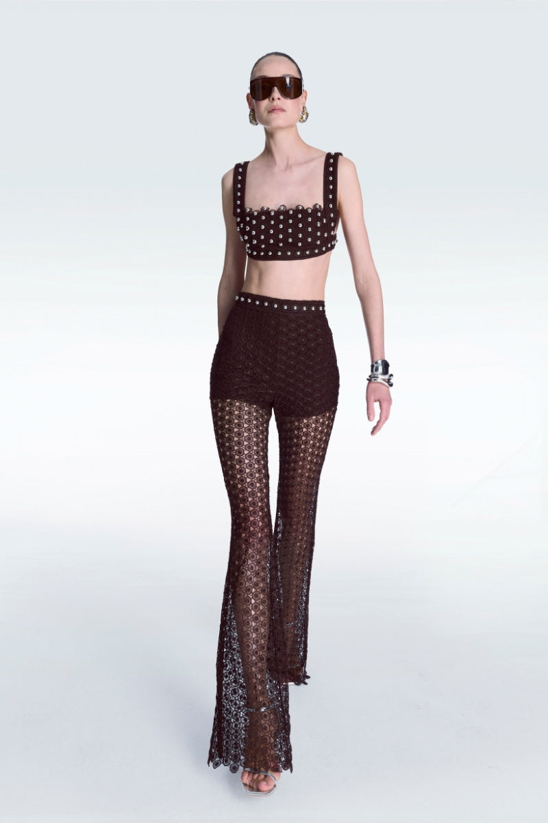 BRODERIE BACKLESS TOP IN BROWN - CULT MIA