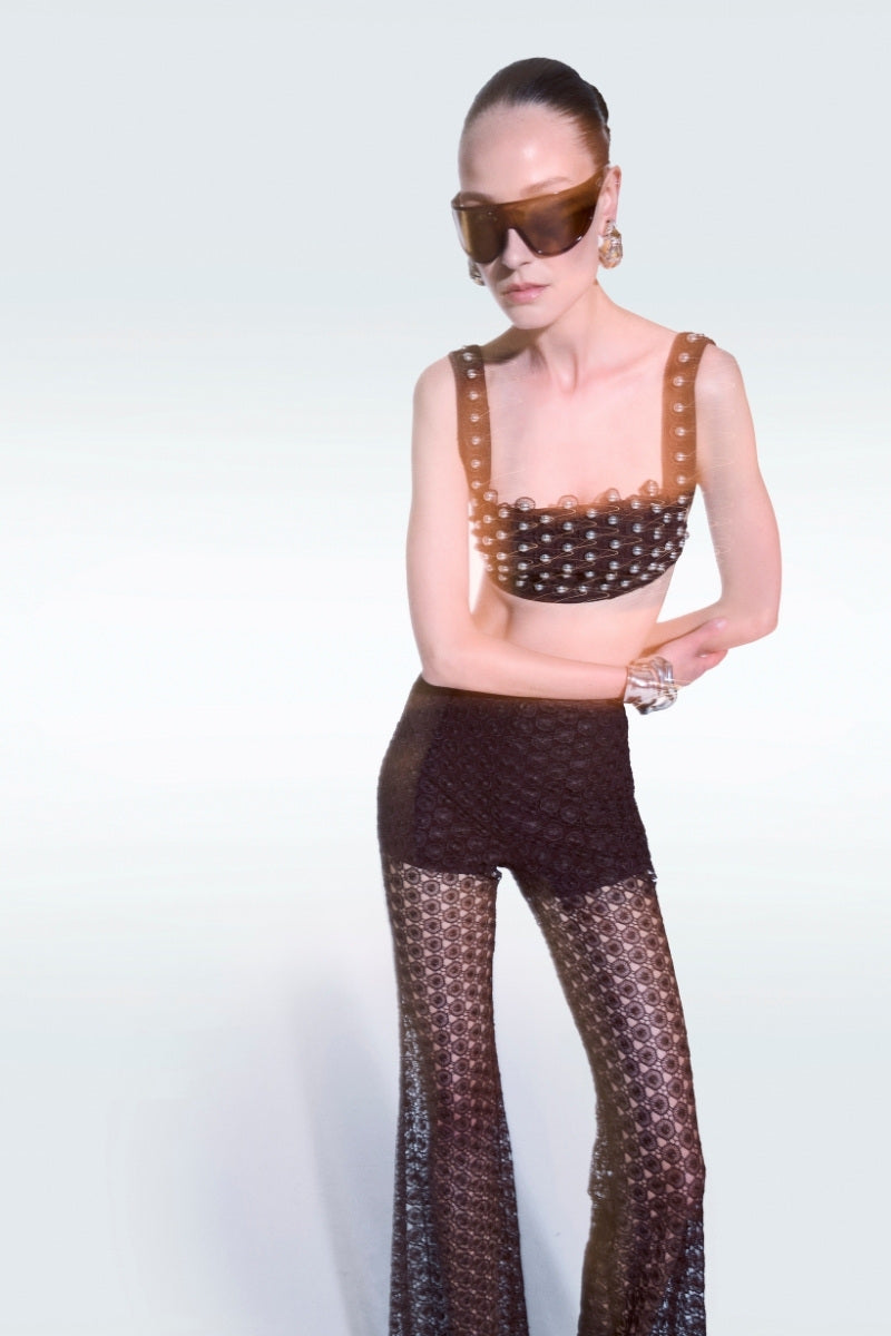 BRODERIE PANTS IN BROWN - CULT MIA
