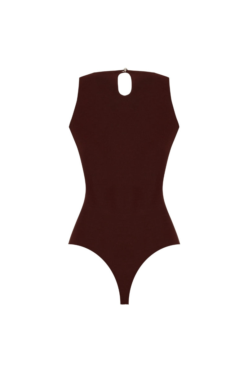 JERSEY BODYSUIT IN BROWN - CULT MIA