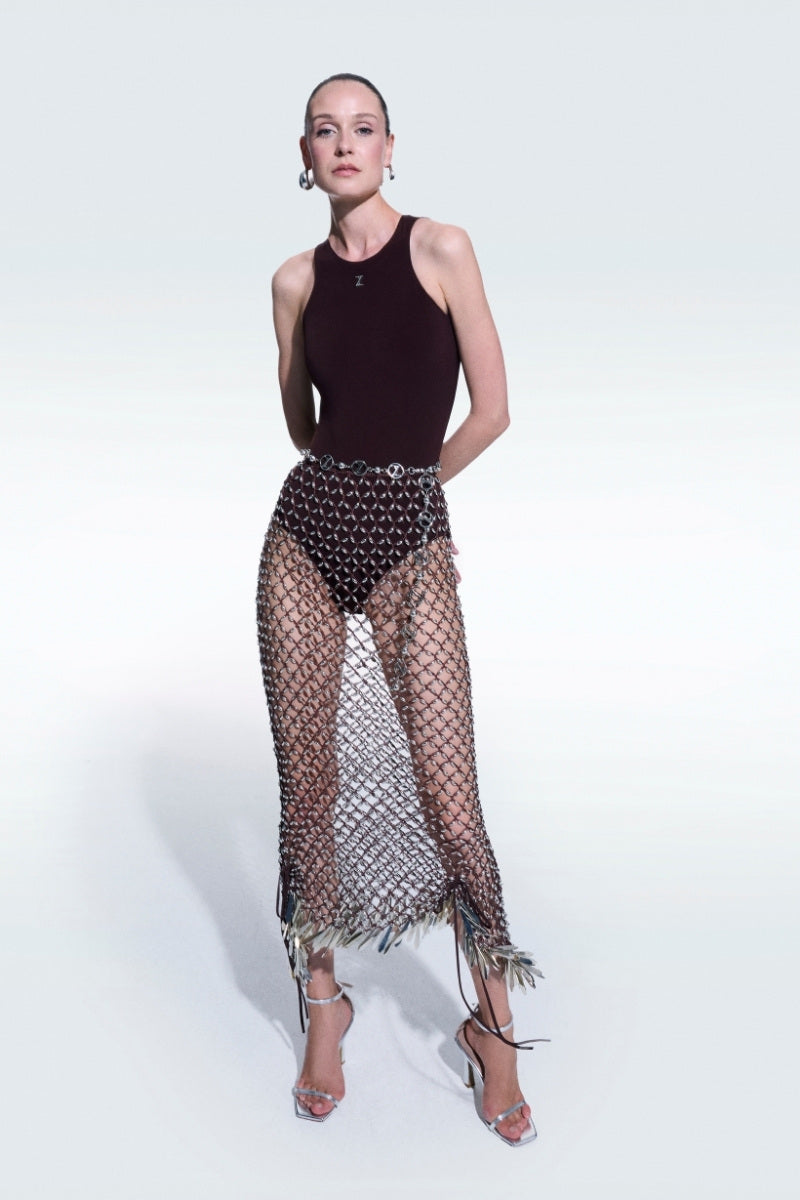 JERSEY BODYSUIT IN BROWN - CULT MIA
