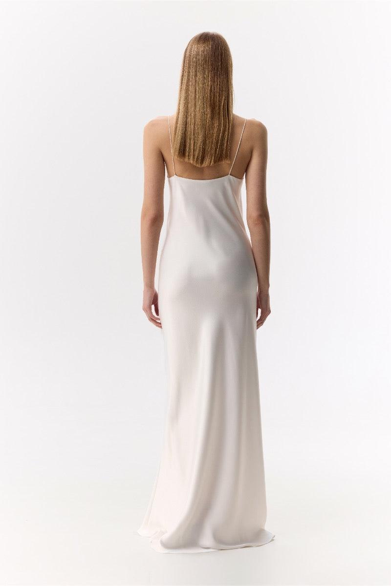ZOE WHITE SILK SATIN MAXI DRESS - CULT MIA