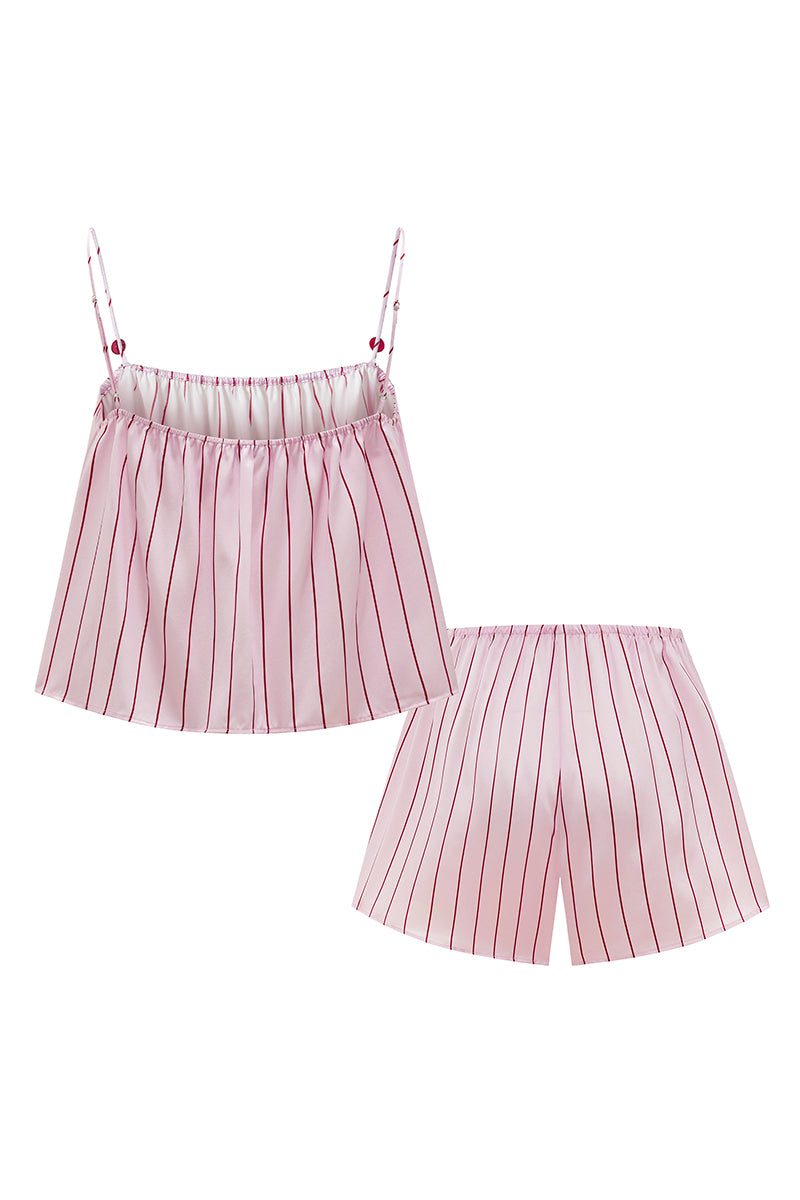 MUSEUM OF CRUSH SILK TOP AND SHORTS SET IN PINK STRIPE - CULT MIA