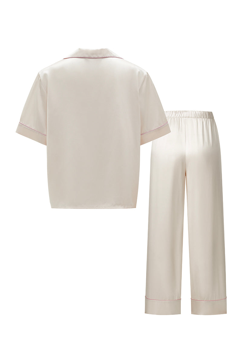 MUSEUM OF CRUSH SHORT-SLEEVE LONG-PANTS PAJAMA SET IN BLUSH PINK - CULT MIA