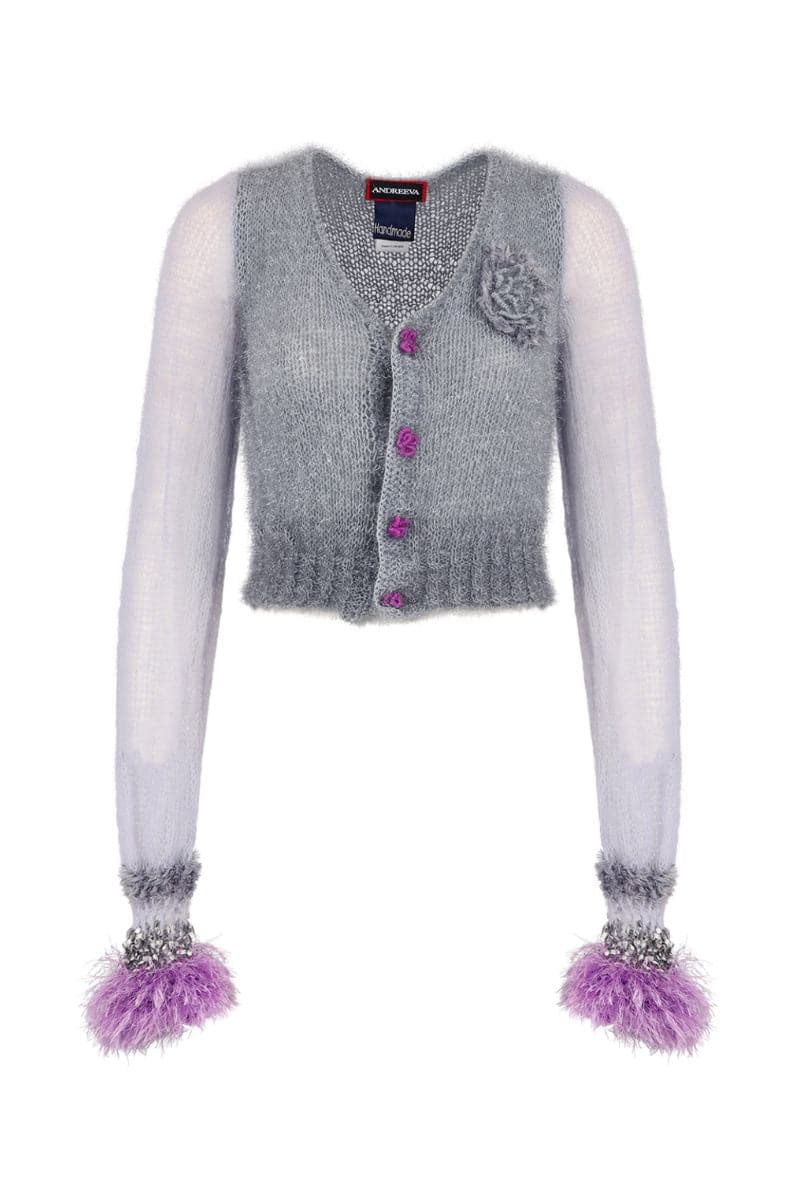 GRAY HANDMADE CASHMERE KNIT CARDIGAN | Andreeva | CULT MIA