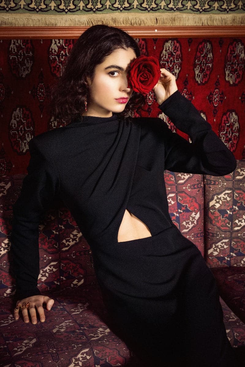 BLACK CROSS OVER CUT-OUT MIDI DRESS - CULT MIA