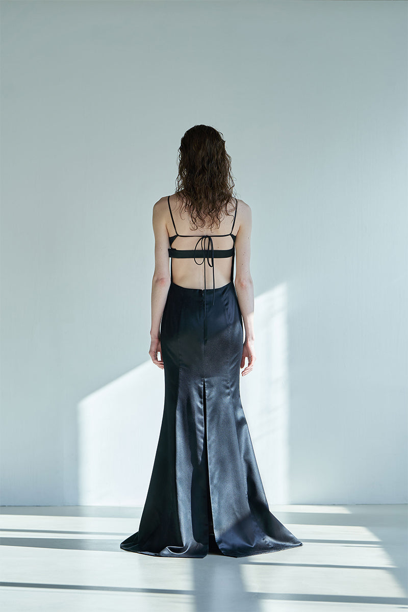WOOL SILK EVENING GOWN IN BLACK - CULT MIA