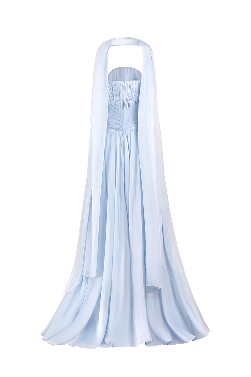 STRAPLESS GOWN WITH SCARF IN BABY BLUE - CULT MIA