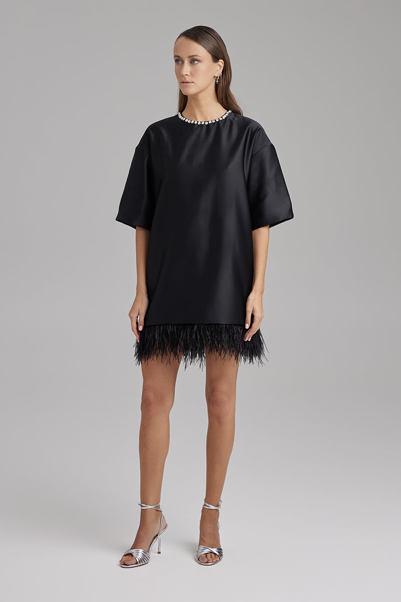 VERA JET BLACK DIAMONDS AND FEATHERS DRESS - CULT MIA