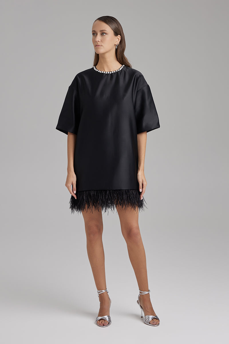 VERA JET BLACK DIAMONDS AND FEATHERS DRESS - CULT MIA