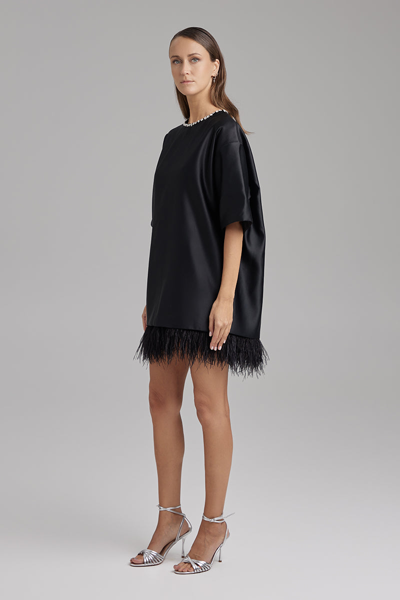 VERA JET BLACK DIAMONDS AND FEATHERS DRESS - CULT MIA