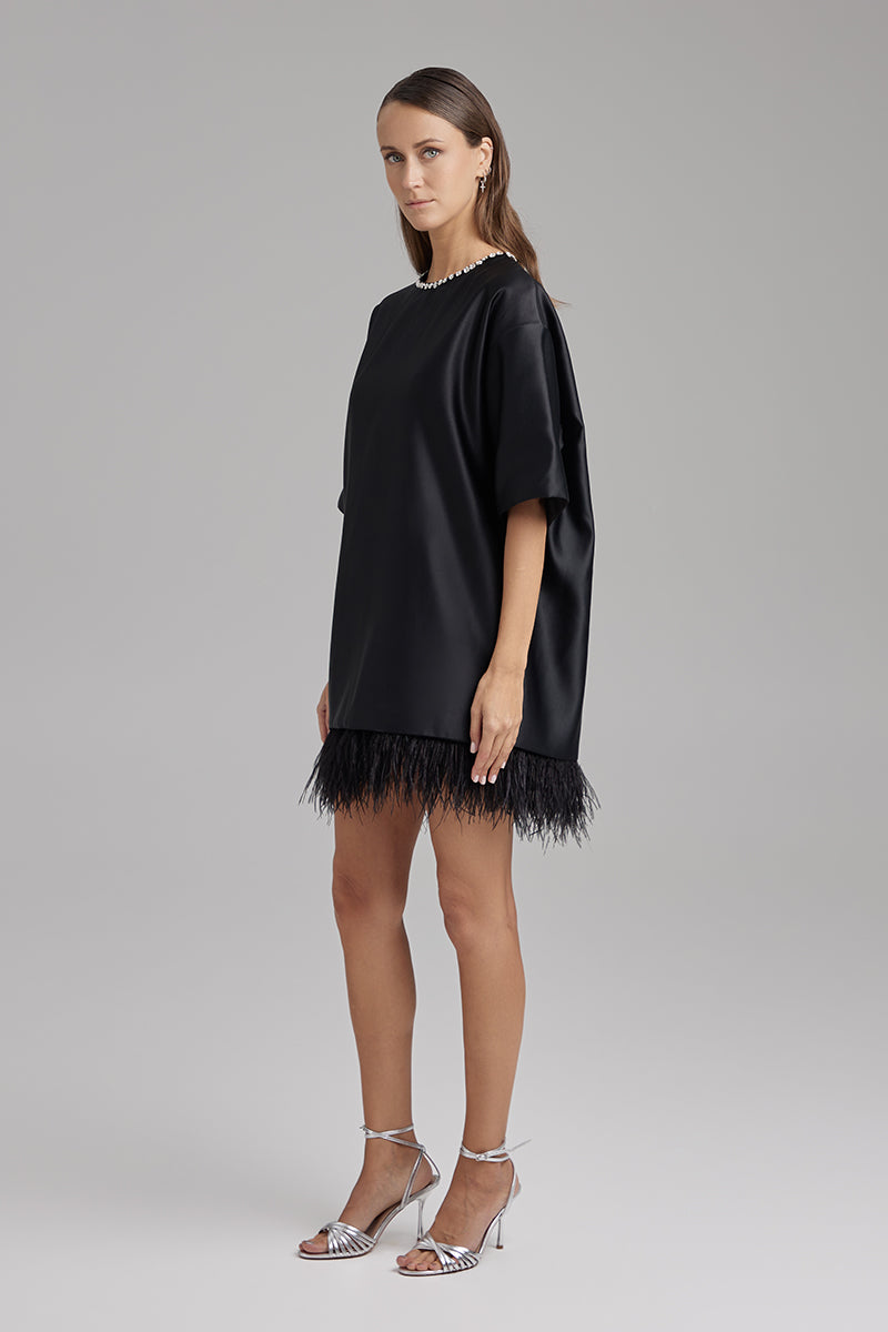 VERA JET BLACK DIAMONDS AND FEATHERS DRESS - CULT MIA