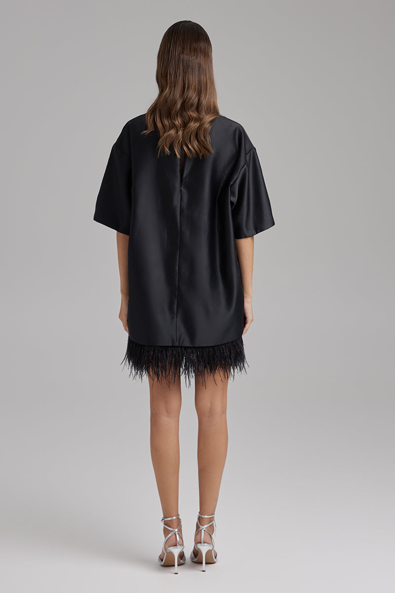 VERA JET BLACK DIAMONDS AND FEATHERS DRESS - CULT MIA