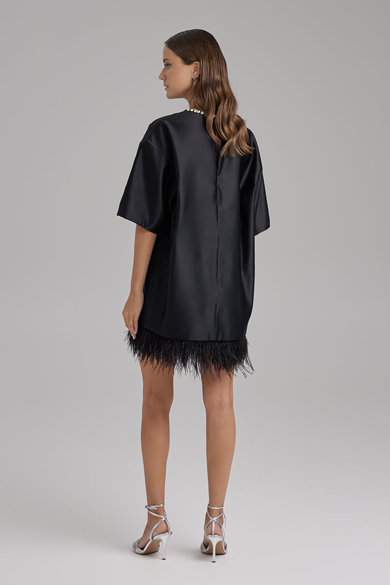 VERA JET BLACK DIAMONDS AND FEATHERS DRESS - CULT MIA