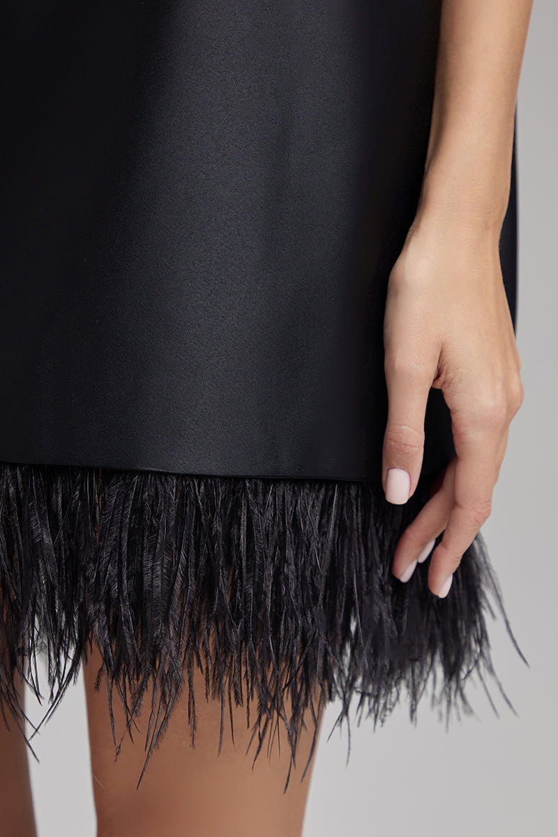 VERA JET BLACK DIAMONDS AND FEATHERS DRESS - CULT MIA