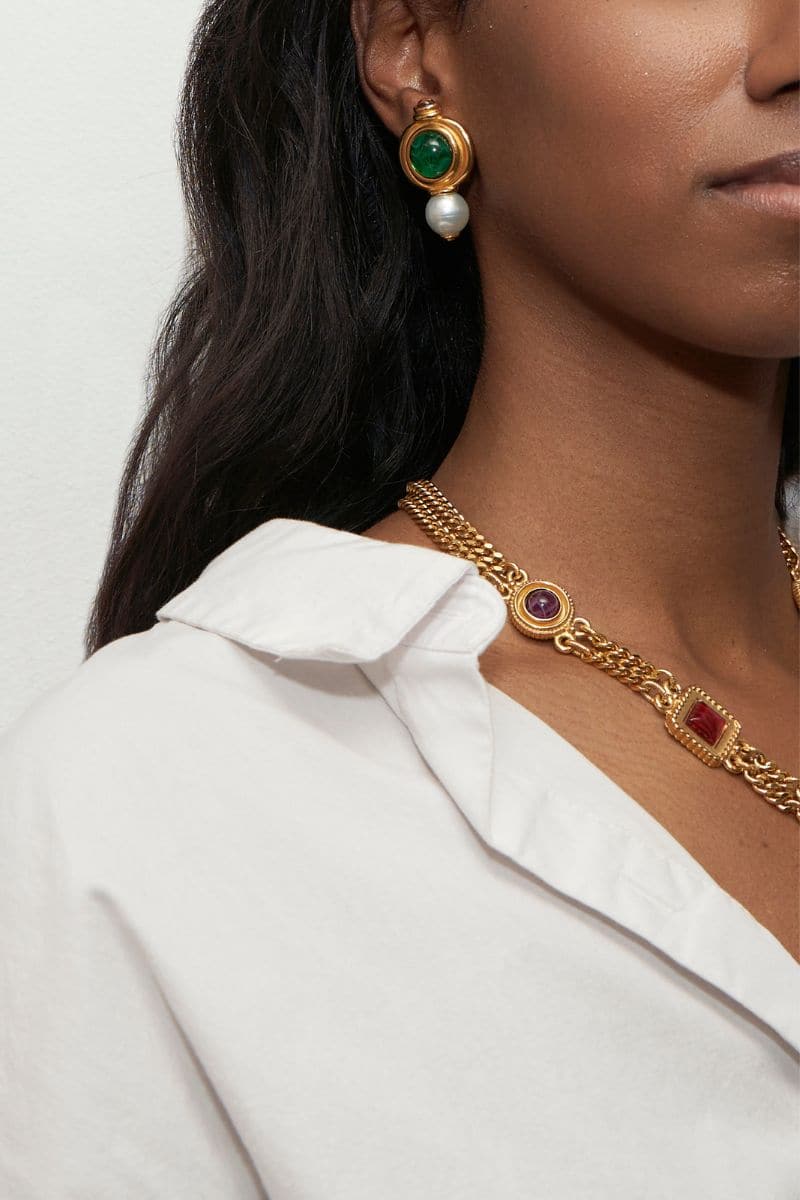 EMERALD AND PERALS GOLD STUD EARRINGS | Ben Amun | CULT MIA