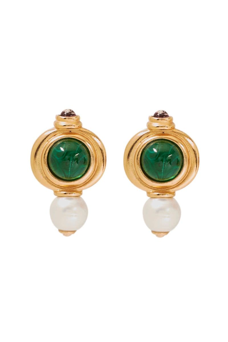EMERALD AND PERALS GOLD STUD EARRINGS | Ben Amun | CULT MIA