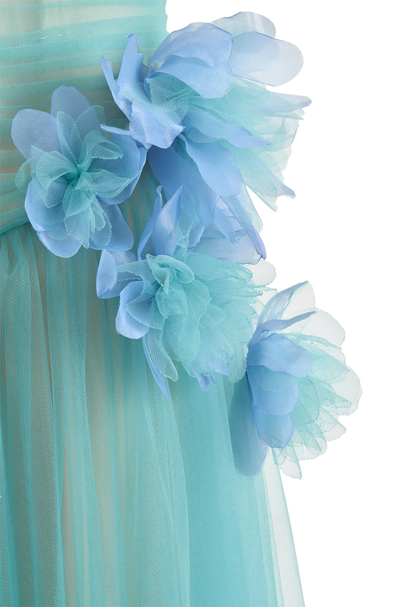 3D FLOWER ONE SHOUDLER ORGANZA MAXI DRESS - CULT MIA