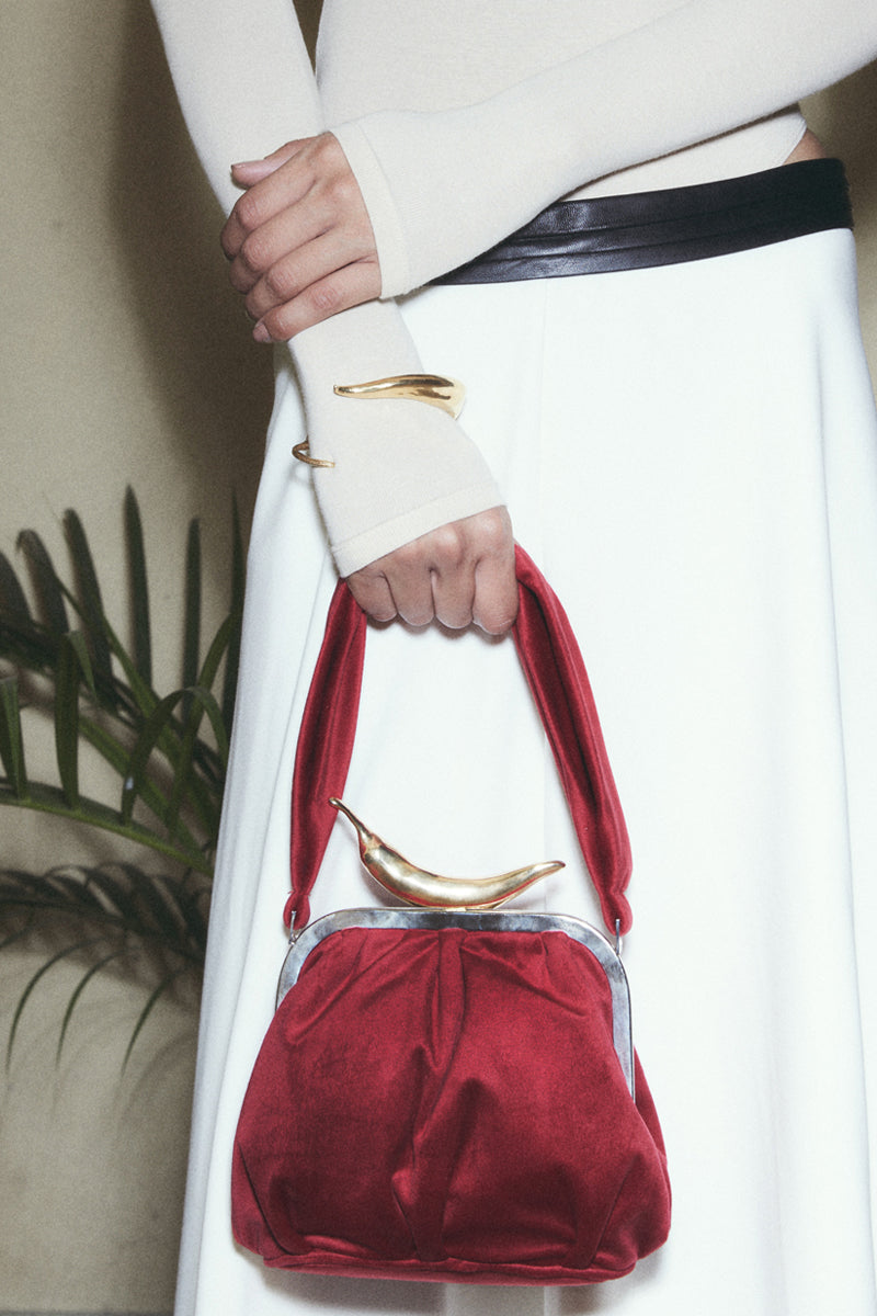 CHILI ON RED VELVET BELLA HANDBAG - CULT MIA