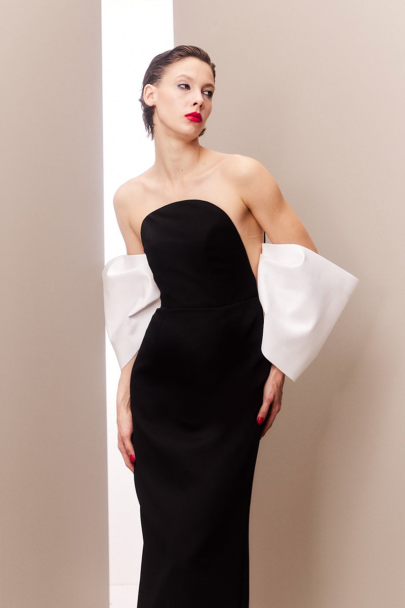 IVORY-SLEEVED CIRCULAR BODICE DRESS - CULT MIA
