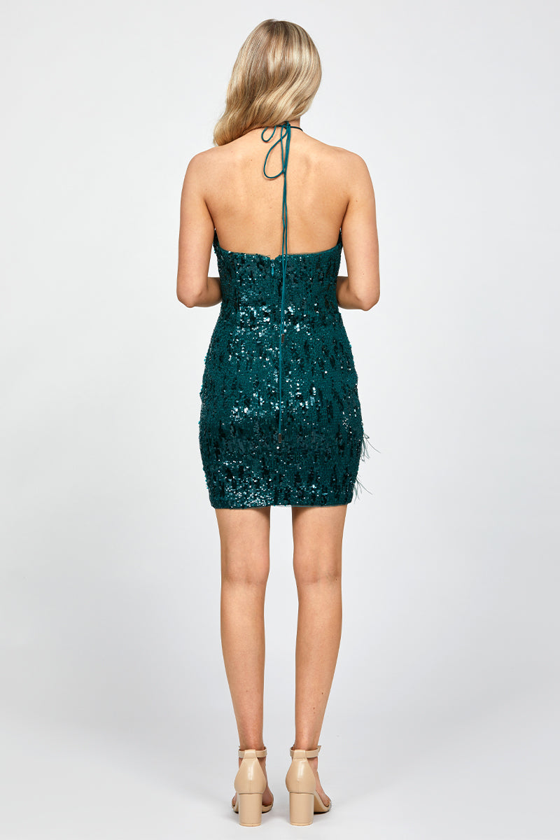 ELORA FEATHER SEQUIN MINI IN EMERALD - CULT MIA