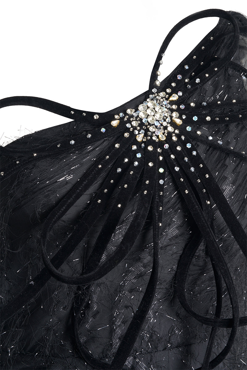 FLORAL ONE SHOULDER ORGANZA MAXI DRESS IN BLACK - CULT MIA
