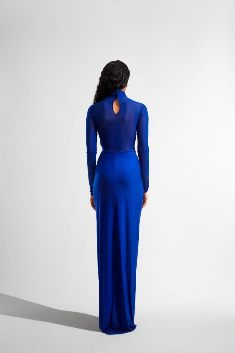 ELISE ELETRIC BLUE FITTED RUCHED MAXI DRESS | Deme By Gabriella | CULT MIA
