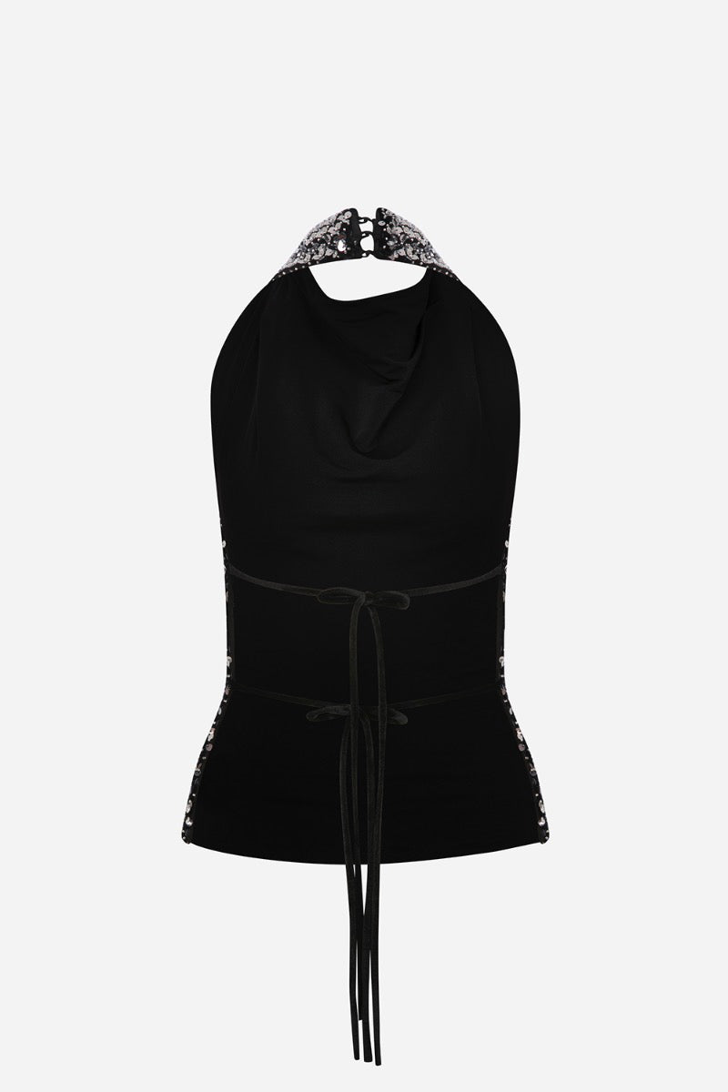 ELLY BACKLESS SEQUIN TOP - CULT MIA