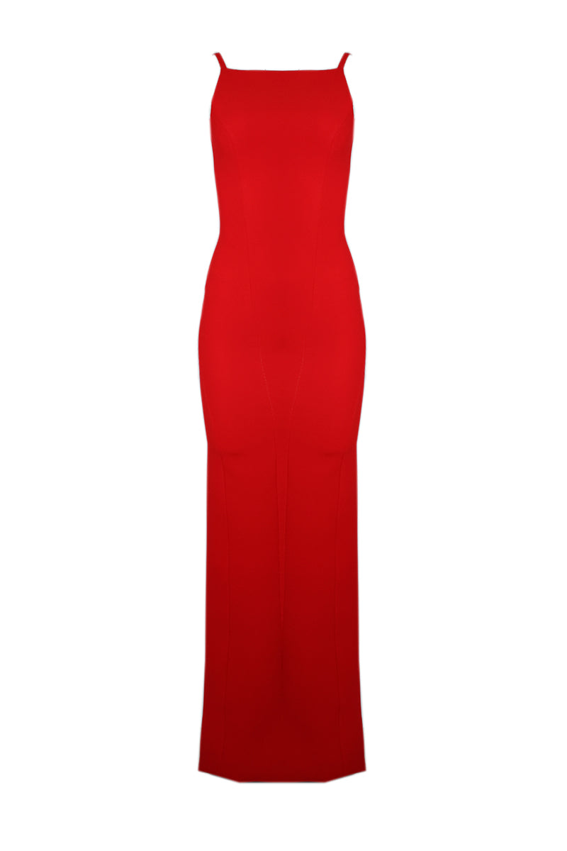 RED BOATNECK MAXI DRESS - CULT MIA