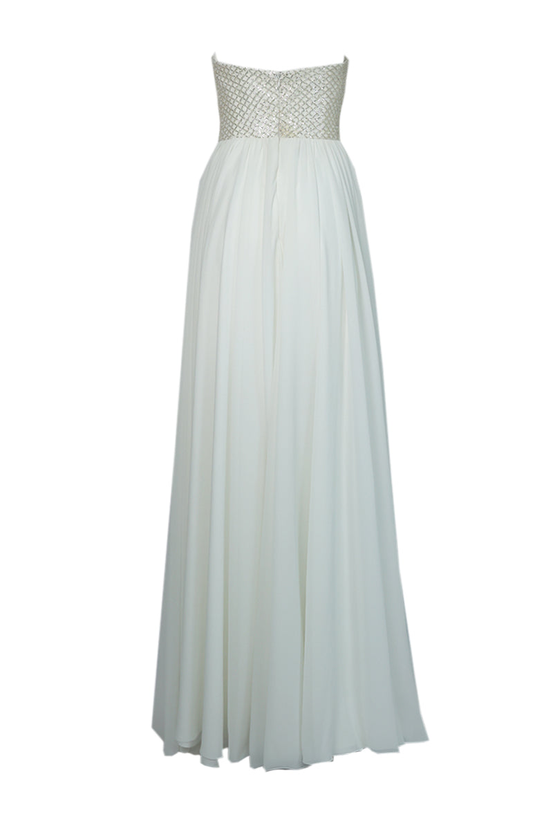 WHITE STRAPLESS GOWN FEATURING CHOKER CAPE - CULT MIA