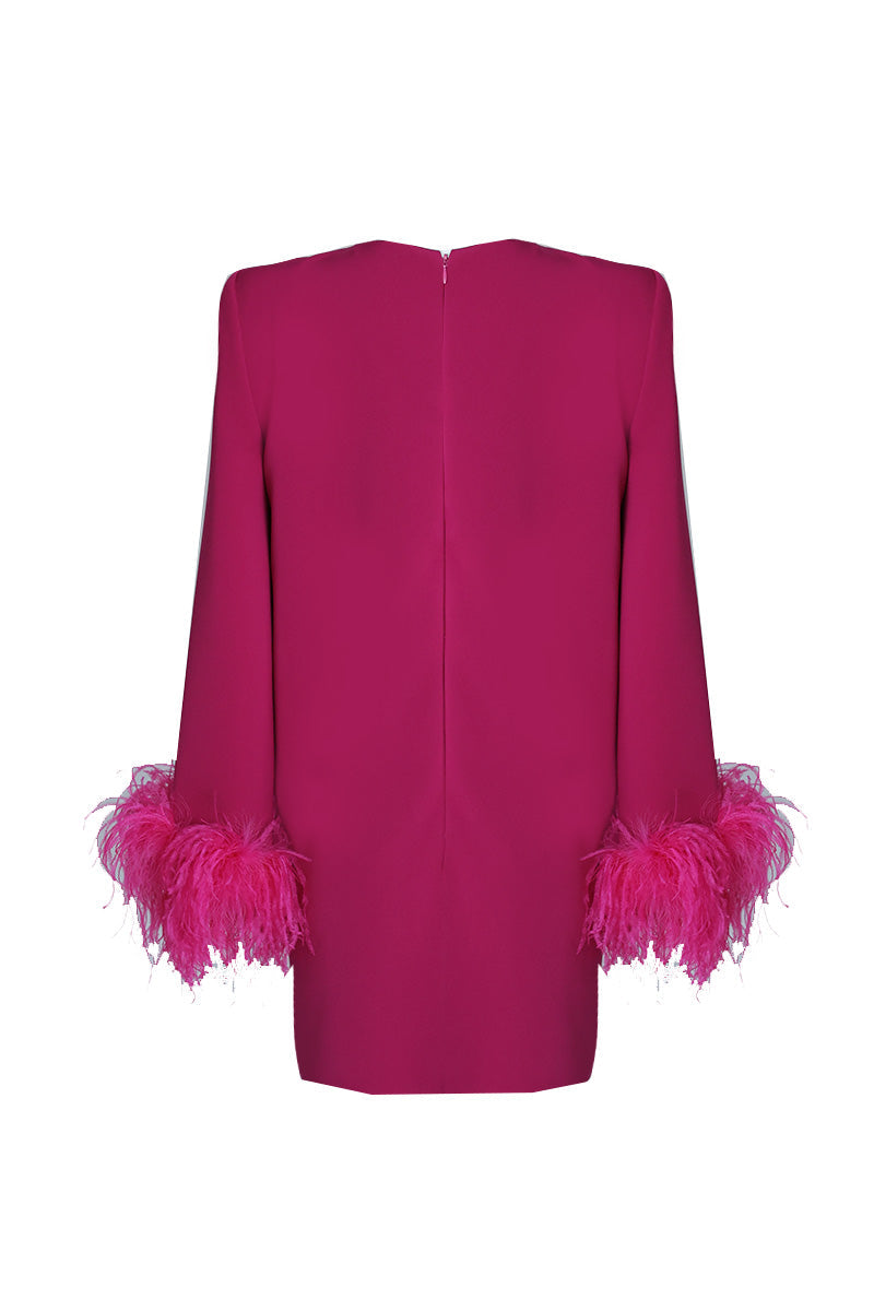SHORT DRESS WITH DAZZLING CRYSTAL IN DEEP MAGENTA - CULT MIA