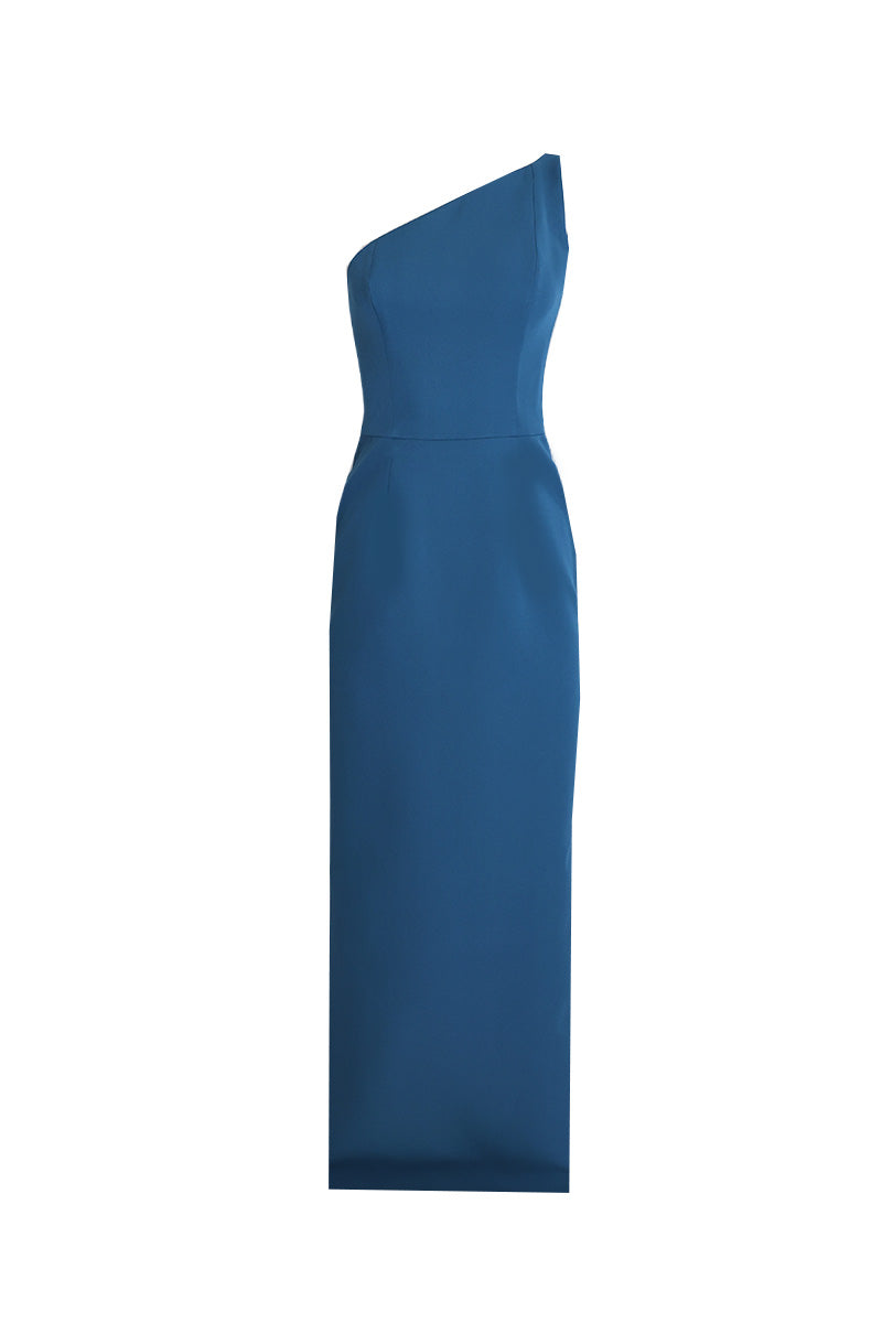 ONE-SHOULDER DRESS WITH DETACHABLE FLORAL CAPE IN PETROL - CULT MIA
