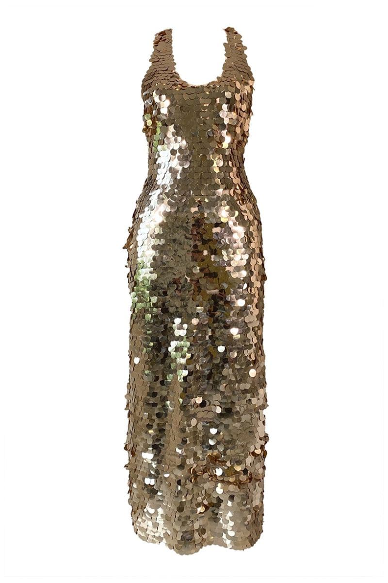 AURA GOLD SEQUIN MIDI DRESS - Main Image