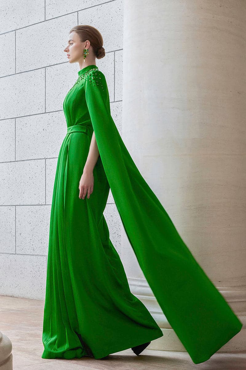 LONG PLEATED TRAPEZE DRESS WITH SHOULDER CAPE | IHF | CULT MIA