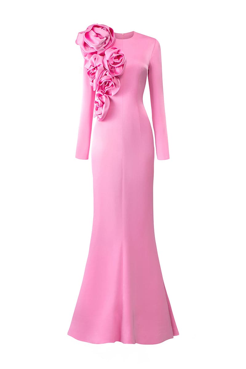 LONG SLEEVES DRESS WITH DRAPED ROSES DETAIL | CULT MIA | I.H.F LONG SLEEVES DRESS WITH DRAPED ROSES DETAIL | CULT MIA | I.H.F