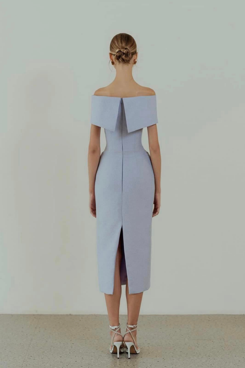 PASTEL VIOLET OFF-SHOULDER PENCIL MIDI DRESS - CULT MIA