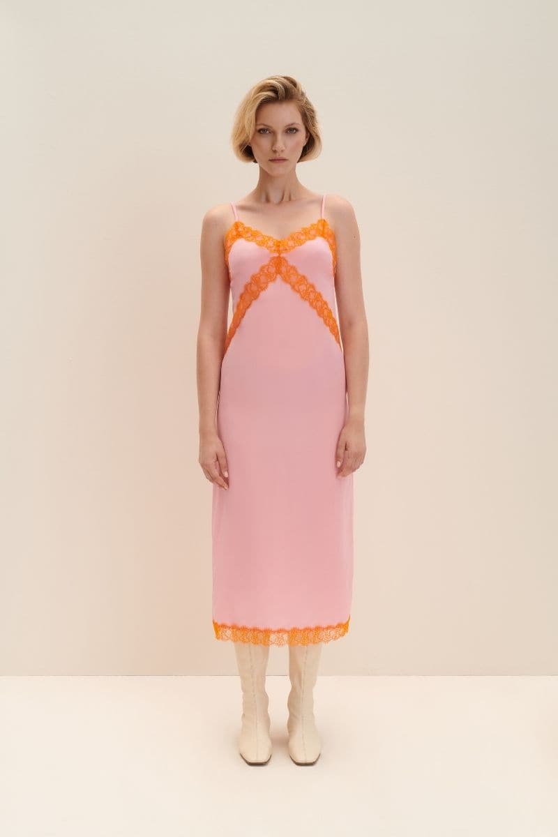 CANDY PINK CREPE DE CHINE SILK MIDI DRESS | JAAF | CULT MIA
