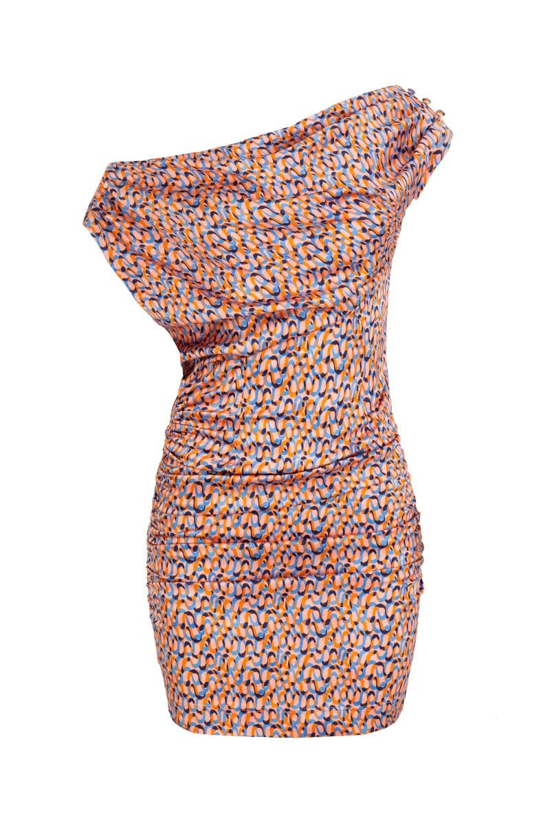 RED OFF-SHOULDER PRINTED DRAPED DRESS | JAAF | CULT MIA