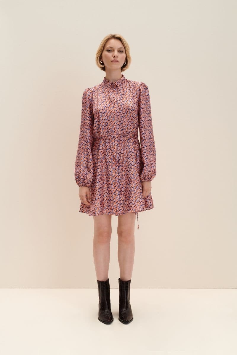 RED SILK PRINTED MINI SHIRT DRESS | JAAF | CULT MIA